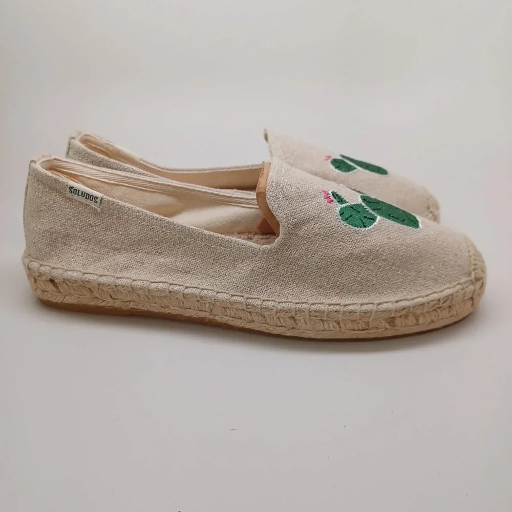 Soludos Espadrilles Cactus Embroidered Canvas Cap-Toe Slip on Flats Size 9.5 NEW